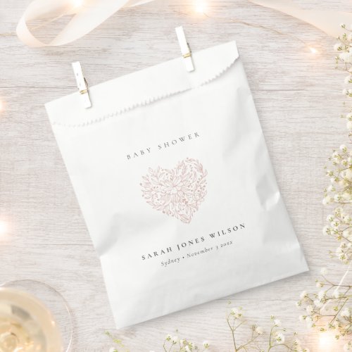 Cute Simple Dusky Blush Floral Heart Baby Shower Favor Bag