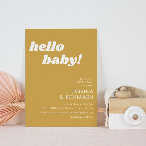 Cute Simple Dusty Yellow Hello Baby Shower Invitation