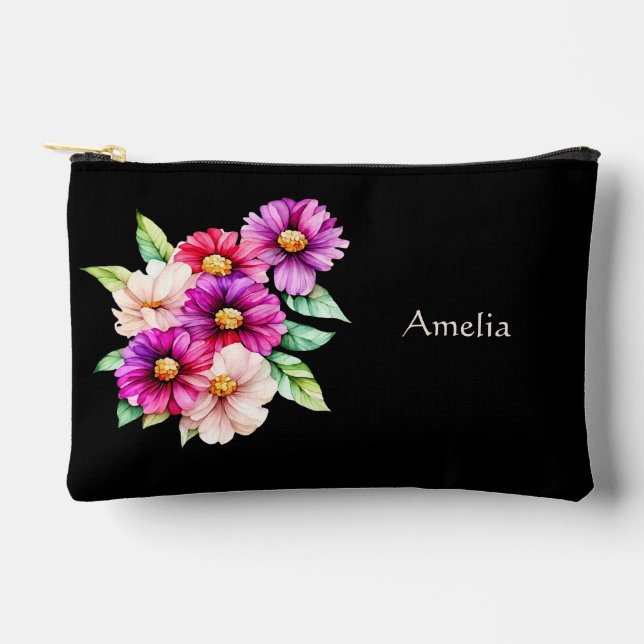 Cute Simple Elegant Girly Flowers Accessory Pouch (Front)