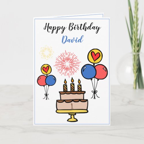 Cute Simple Fireworks White Grandson 1st Birthday Card