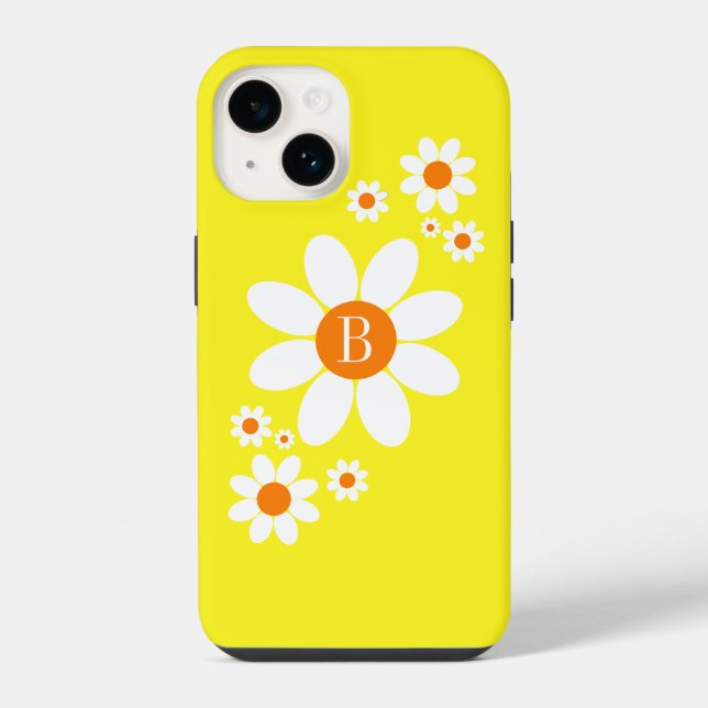 Cute Simple Floral Design Single Initial Yellow Iphone Case (Back)
