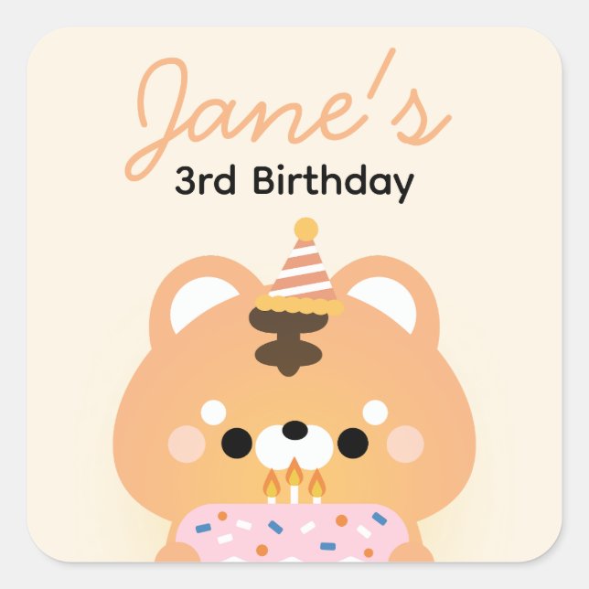 Cute Simple Fun Birthday Party Square Sticker (Front)