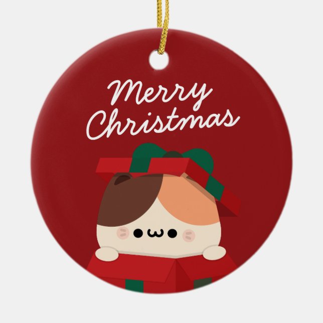 Cute Simple Fun Merry Christmas Ceramic Ornament (Front)