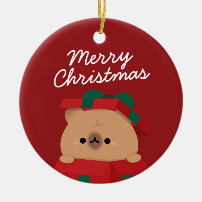 Cute Simple Fun Merry Christmas Ceramic Ornament (Front)