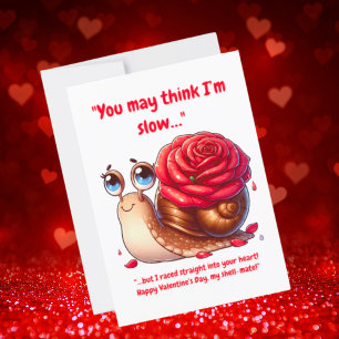 Cute Simple Funny Message Floral Snail Valentines  Holiday Card