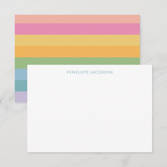 Cute Simple Girly Pastel Stripes Personalized Name Thank You Card (Front/Back)