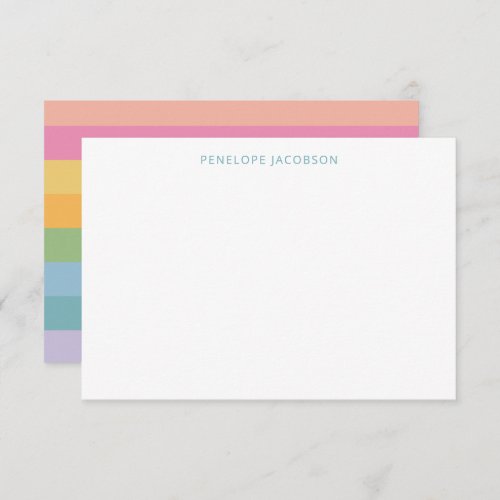 Cute Simple Girly Pastel Stripes Personalized Name Thank You Card