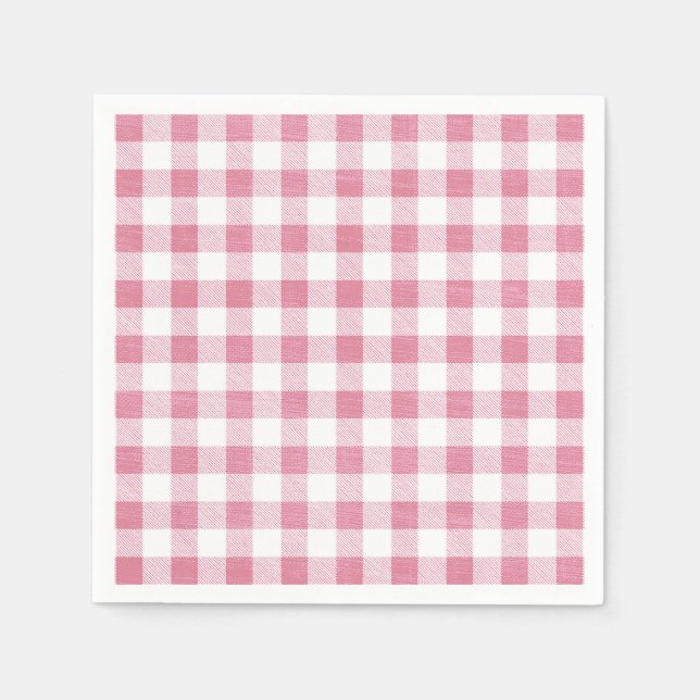 Cute Simple Girly Preppy Pink Gingham Plaid  Napkins (Front)