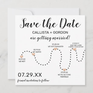 Cute Simple Gold Black White Timeline Wedding Save The Date