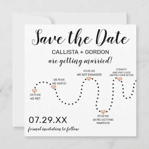 Cute Simple Gold Black White Timeline Wedding Save The Date