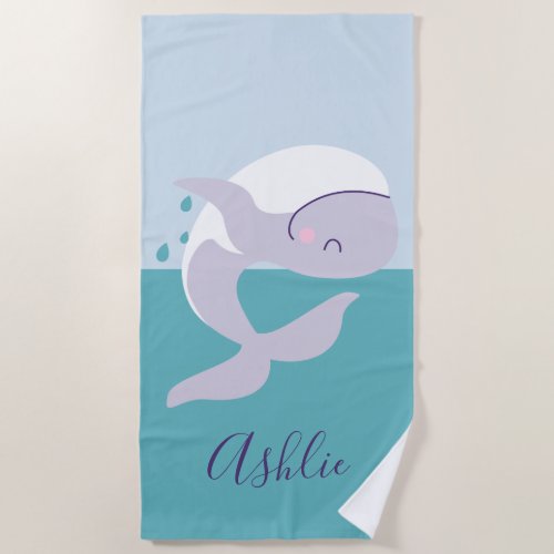 Cute simple graphic leaping whale beach towel