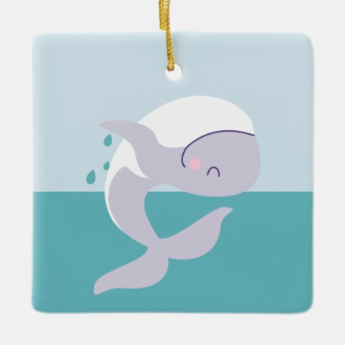 Cute simple graphic leaping whale ceramic ornament