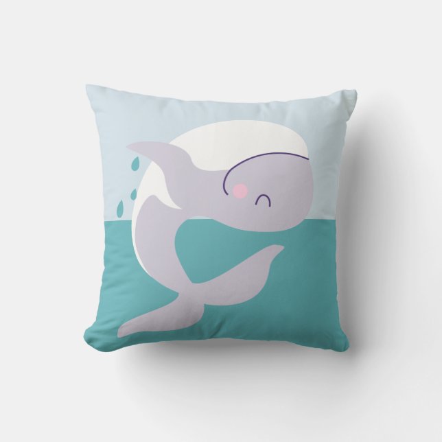 Cute simple graphic leaping whale nursery art throw pillow (Front)