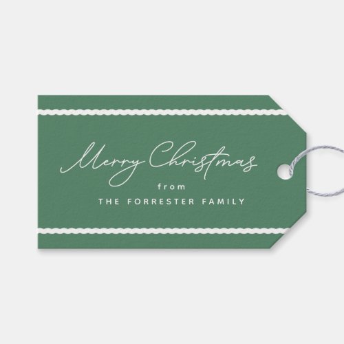 Cute simple green holiday wavy white lines gift tags