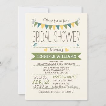 Cute  Simple  Green  Yellow  Teal Bridal Shower Invitation by Card_Stop at Zazzle