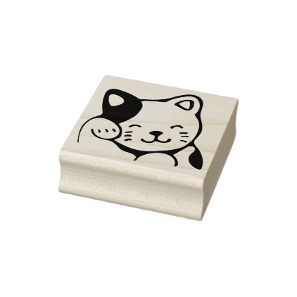 Cute Simple Grooming Lucky Cat Rubber Stamp