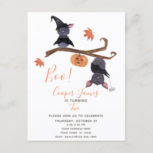 Cute Simple Halloween Bats Childs 2nd Birthday Invitation Postcard
