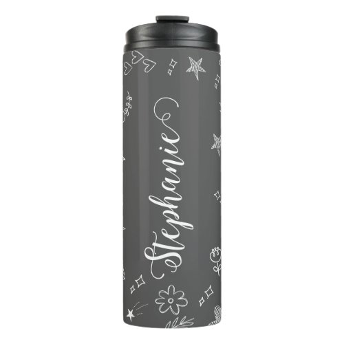 Cute Simple Hand Doodle Personalized Name Black Thermal Tumbler