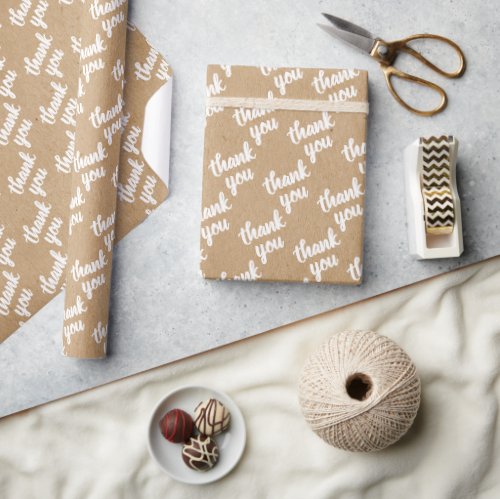 Cute Simple Hand Lettered Faux Rustic Brown Kraft Wrapping Paper