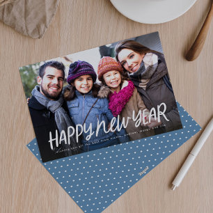 Cute simple Happy New Year one photo Holiday Card