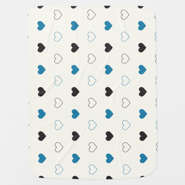 Cute Simple Heart Pattern blue black cream Baby Blanket (Front)