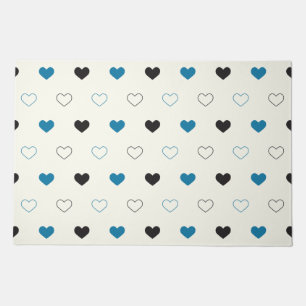 Cute Simple Heart Pattern blue black cream Doormat