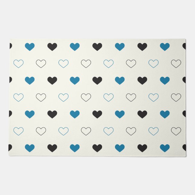 Cute Simple Heart Pattern blue black cream Doormat (Front)