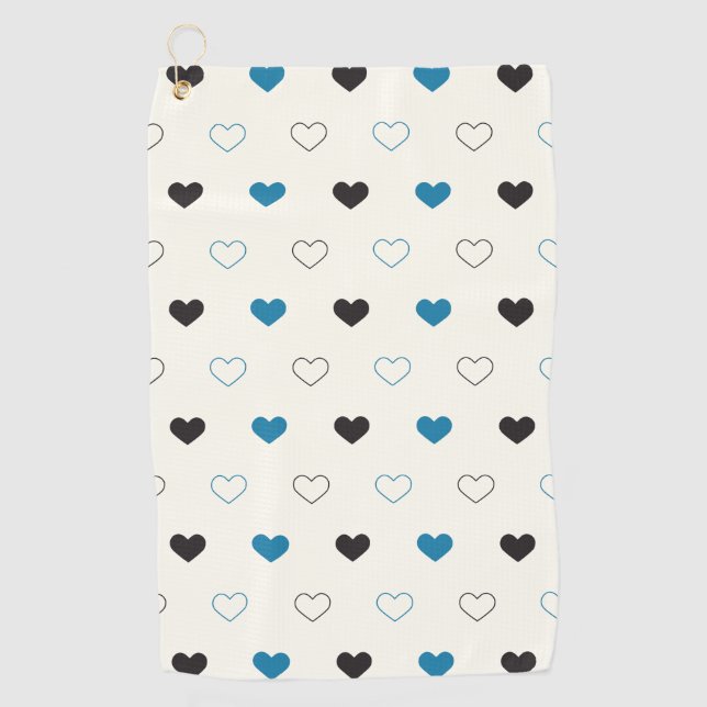 Cute Simple Heart Pattern blue black cream Golf Towel (Front)
