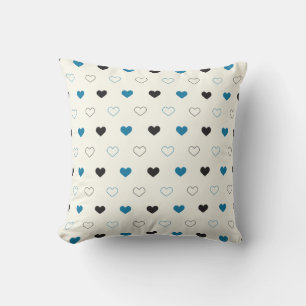 Cute Simple Heart Pattern blue black cream Throw Pillow