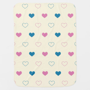 Cute Simple Heart Pattern blue pink cream Baby Blanket