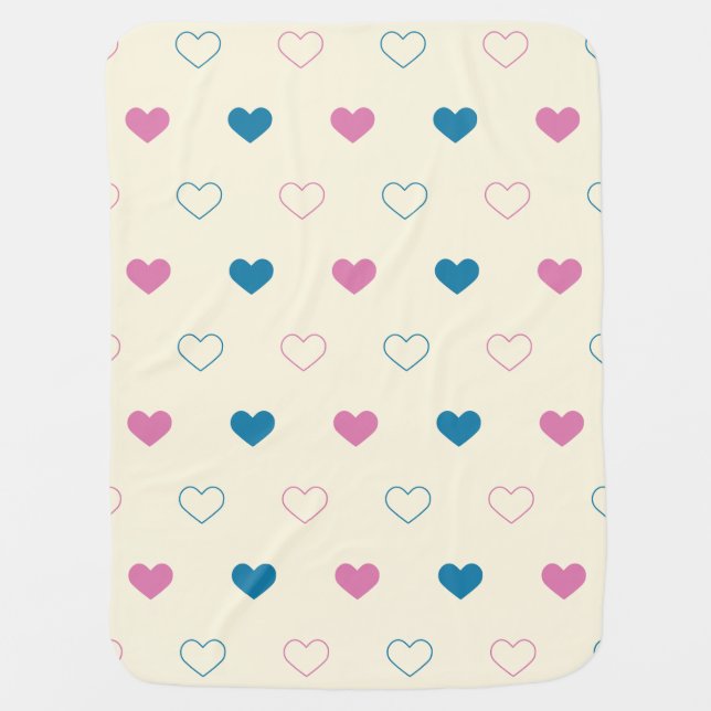 Cute Simple Heart Pattern blue pink cream Baby Blanket (Front)