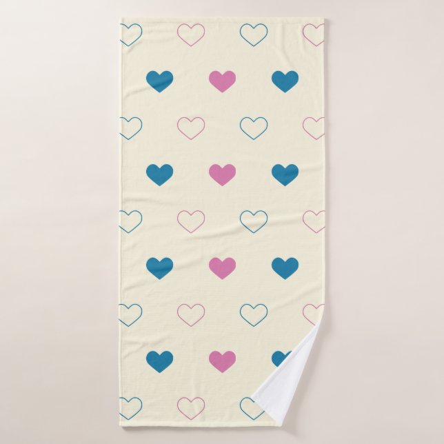 Cute Simple Heart Pattern blue pink cream Bath Towel Set (Bath Towel)