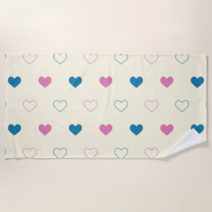 Cute Simple Heart Pattern blue pink cream Beach Towel