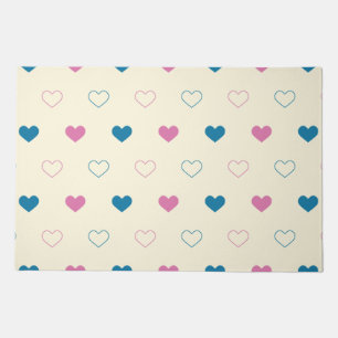 Cute Simple Heart Pattern blue pink cream Doormat