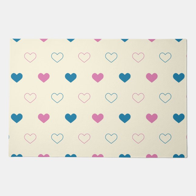Cute Simple Heart Pattern blue pink cream Doormat (Front)