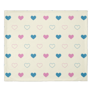 Cute Simple Heart Pattern blue pink cream Duvet Cover