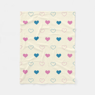 Cute Simple Heart Pattern blue pink cream Fleece Blanket