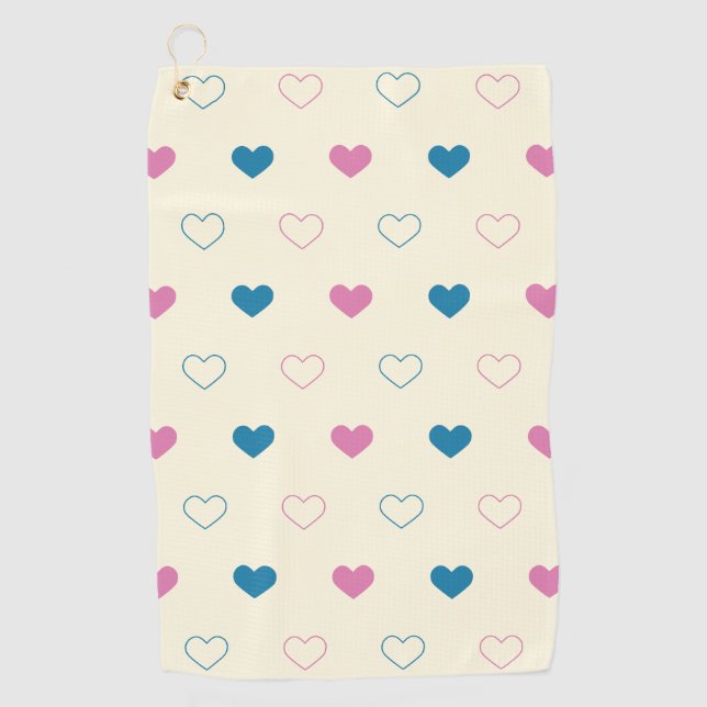 Cute Simple Heart Pattern blue pink cream Golf Towel (Front)