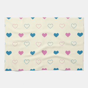 Cute Simple Heart Pattern blue pink cream Kitchen Towel