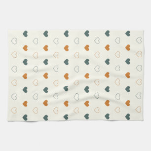Cute Simple Heart Pattern Orange Cream Green Kitchen Towel