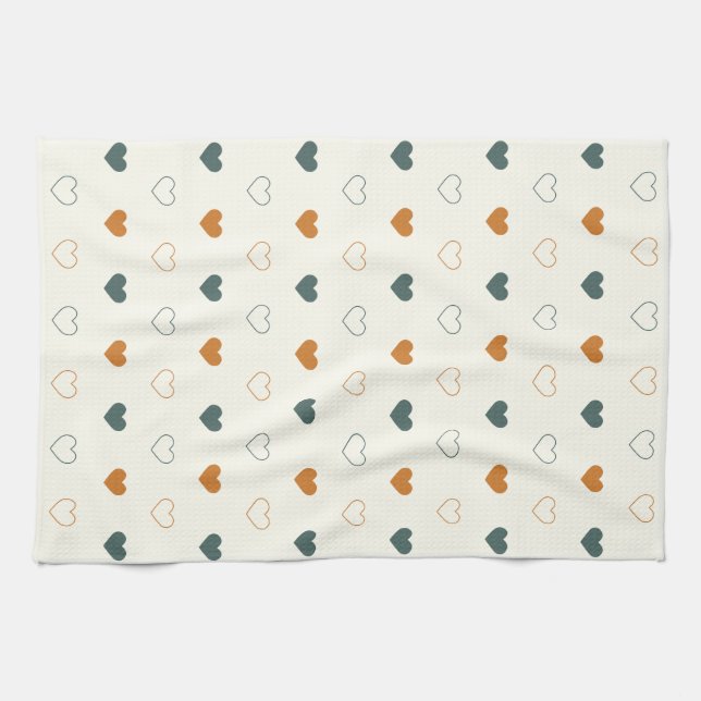 Cute Simple Heart Pattern Orange Cream Green Kitchen Towel (Horizontal)