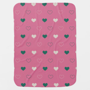 Cute Simple Heart Seamless pink / green Baby Blanket