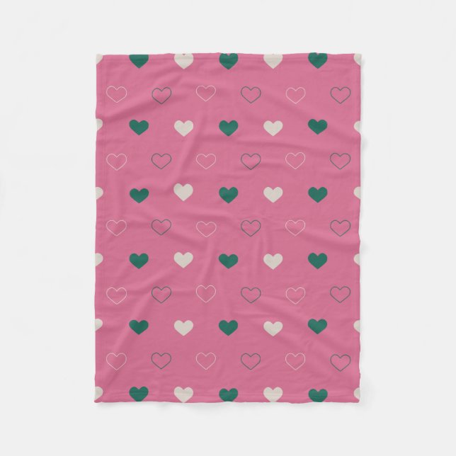 Cute Simple Heart Seamless pink / green Fleece Blanket (Front)