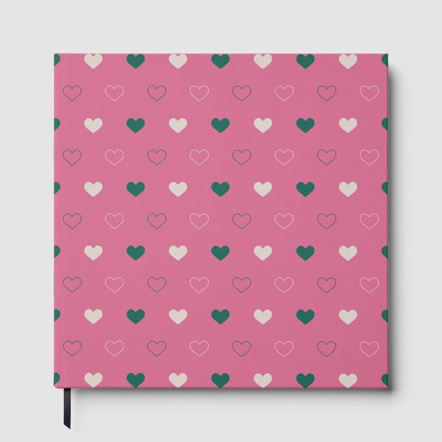 Cute Simple Heart Seamless pink / green Guest Book (Front)