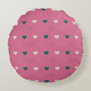 Cute Simple Heart Seamless pink / green Round Pillow