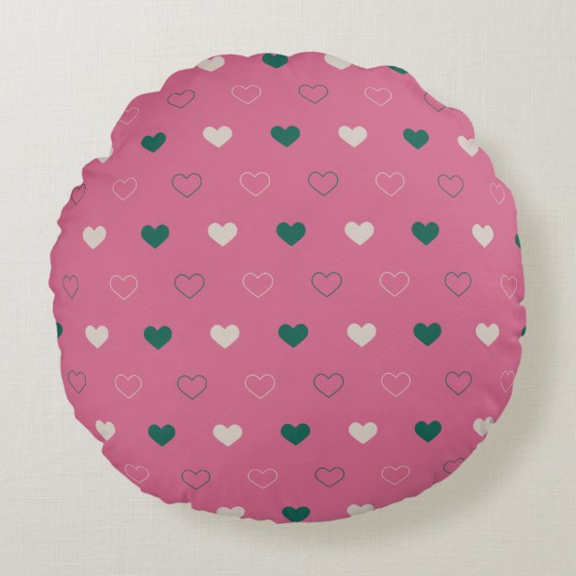 Cute Simple Heart Seamless pink / green Round Pillow (Front)