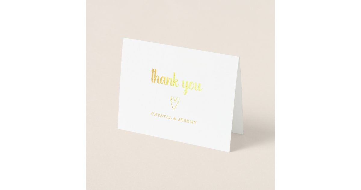 Cute Simple Heart Wedding Thank You Foil Card | Zazzle
