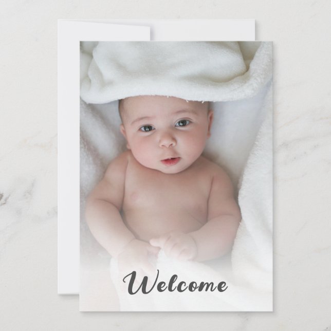 Cute Simple Hello Baby Custom Photo Newborn Birth Announcement (Front)