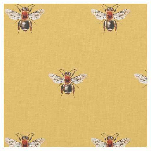 Cute Simple Honey Bee Pattern on Yellow Fabric