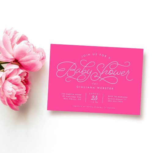 Cute simple hot pink baby shower invitation